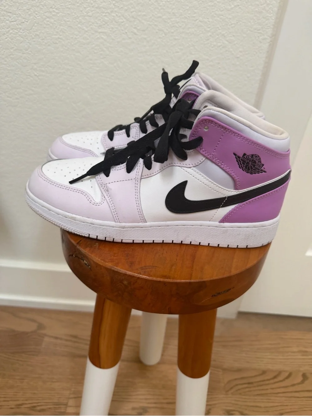 Nike Kids Air Jordan 1 Mid White and Lavender with Black Swoosh